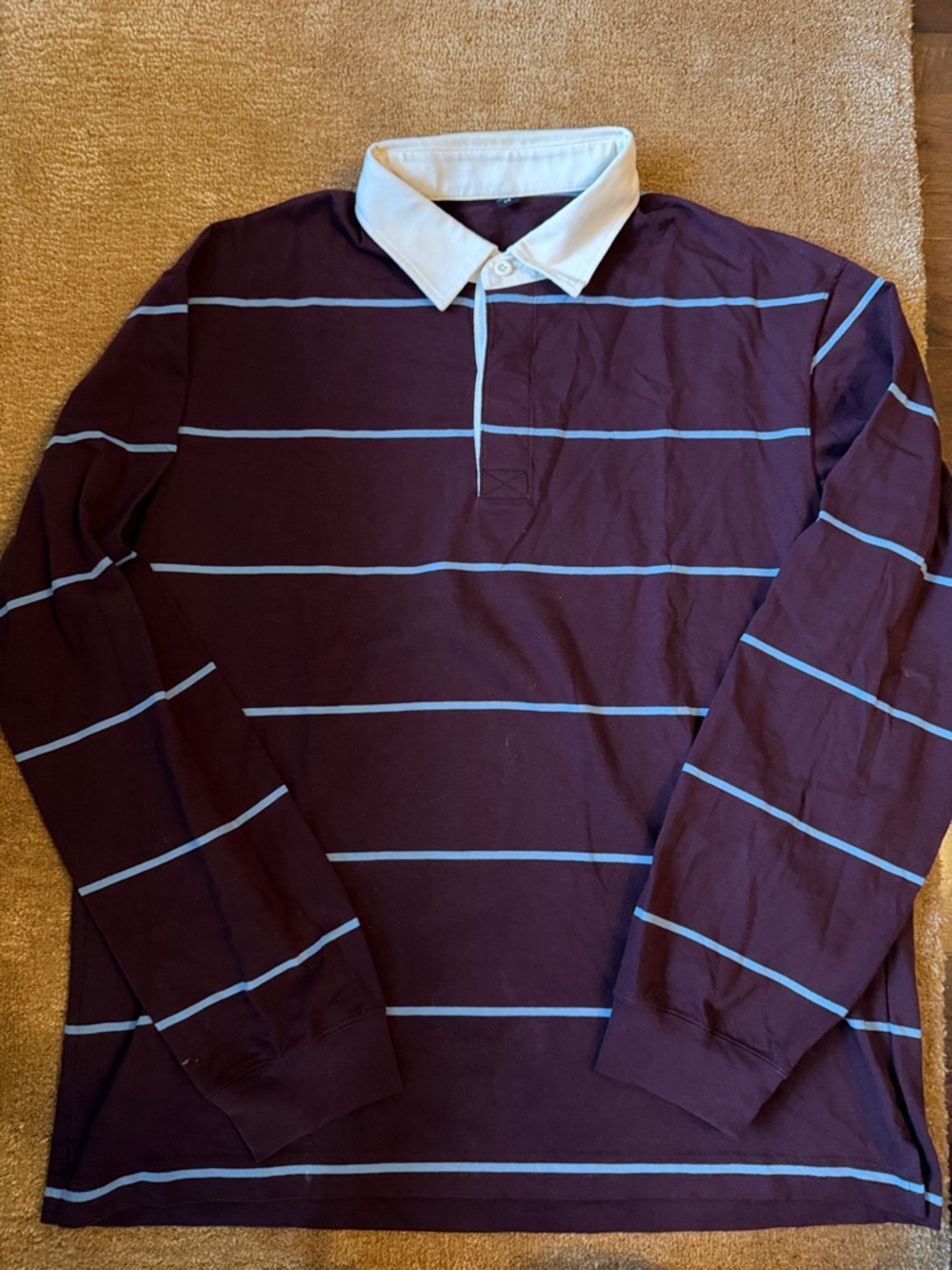 Men's Burgundy Stripe Rugby Shirt with White Collar
